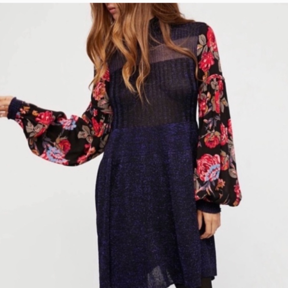 Free people Rose and Shine metallic floral dress. Worn 1x